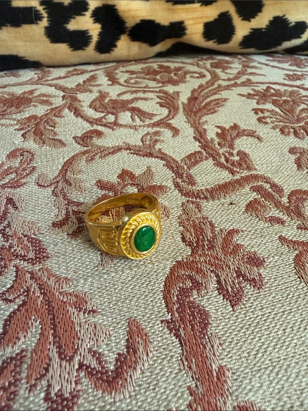 24K-Gold-. Green jade Stone Women's Ring.size 8 to 8-81/2.